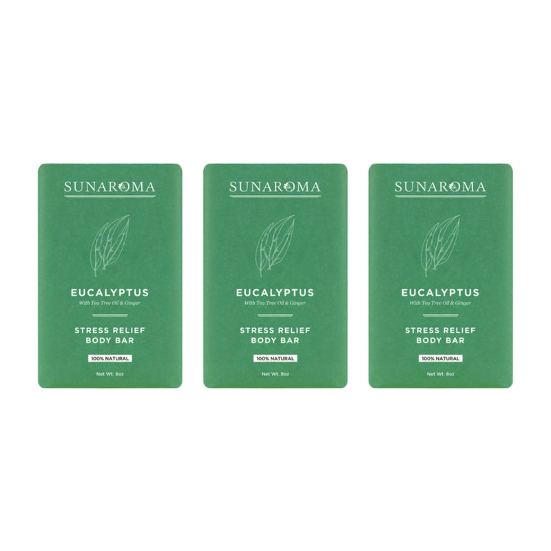 Sunaroma Stress Relief Body Bar Eucalyptus Tea Tree Oil Ginger, 8oz (Pack of 3)