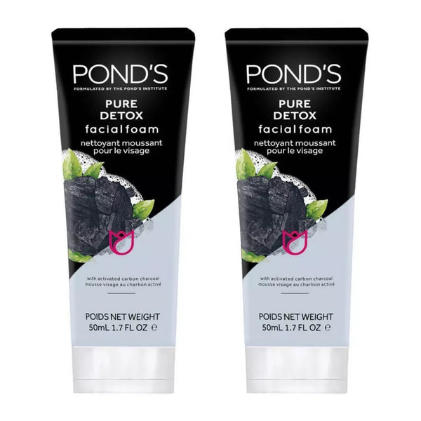 Pond's Pure Detox Facial Foam Activated Carbon Charcoal, 50ml (Pack of 2)