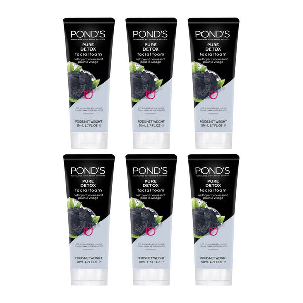 Pond's Pure Detox Facial Foam Activated Carbon Charcoal, 50ml (Pack of 6)