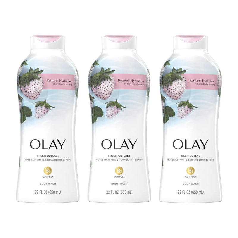 Olay Fresh Outlast Body Wash With White Strawberry & Mint, 700ml (Pack of 3)