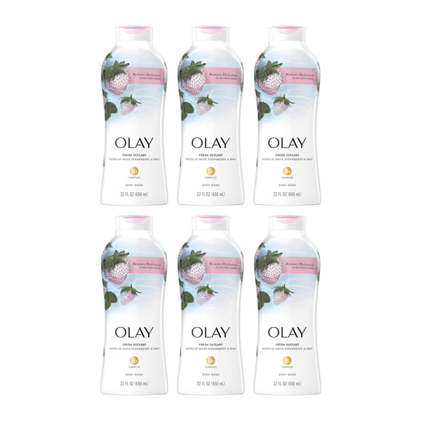 Olay Fresh Outlast Body Wash With White Strawberry & Mint, 700ml (Pack of 6)