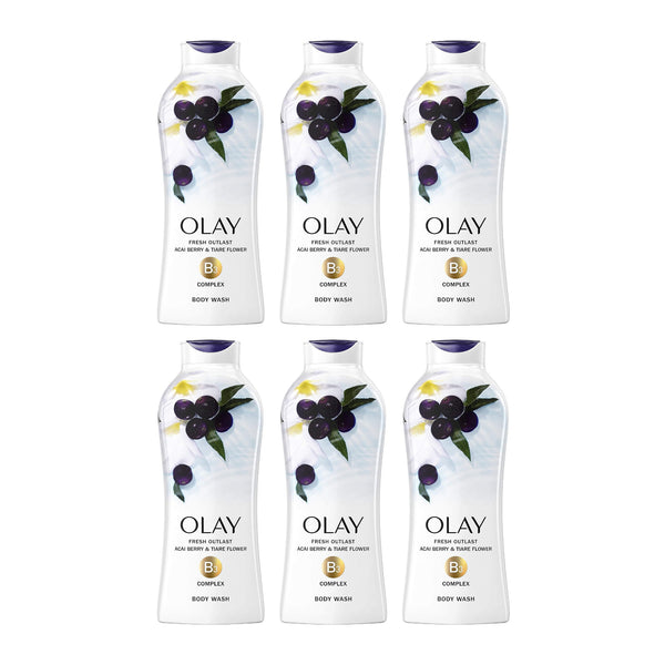 Olay Fresh Outlast Body Wash With Acai Berry & Tiare Flower, 650ml (Pack of 6)