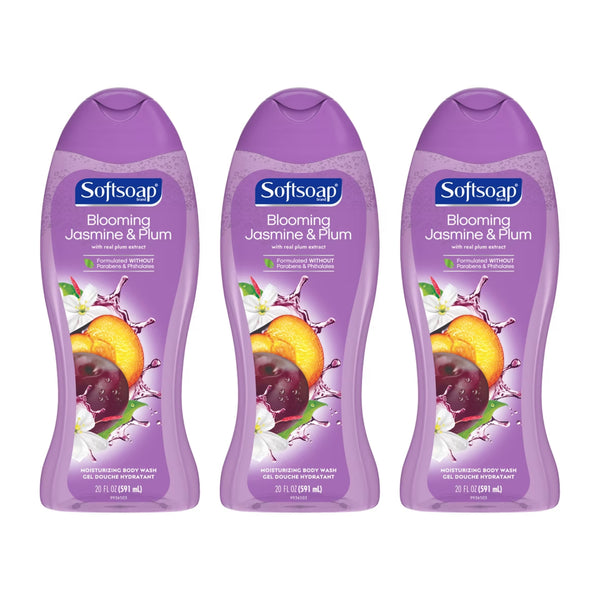 Softsoap Blooming Jasmine & Plum Real Plum Extract Body Wash, 20 oz (Pack of 3)