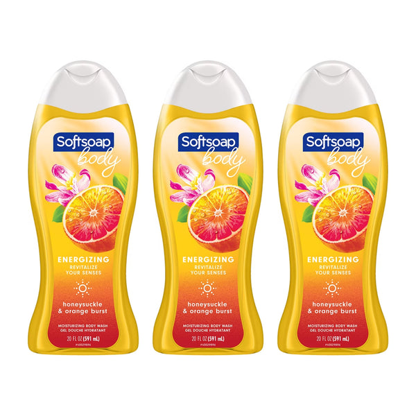 Softsoap Body Energizing Honeysuckle & Orange Burst Body Wash, 20oz (Pack of 3)