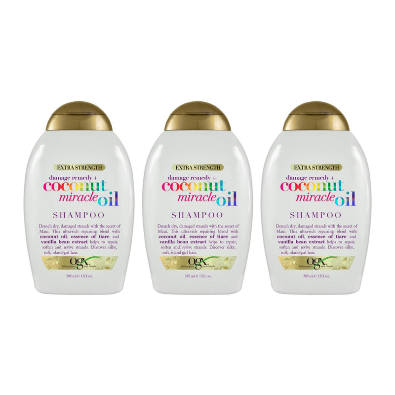 OGX Extra Strength Damage Remedy Coconut Miracle Oil Shampoo, 13 oz (Pack of 3)