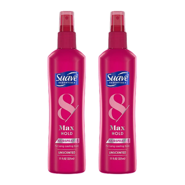 Suave Essentials 8 Max Hold Long-Lasting Hairspray Unscented, 11oz (Pack of 2)