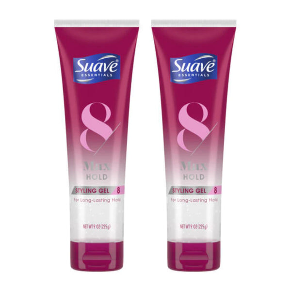 Suave Essentials 8 Max Hold Styling Gel For Long-Lasting Hold, 9oz (Pack of 2)