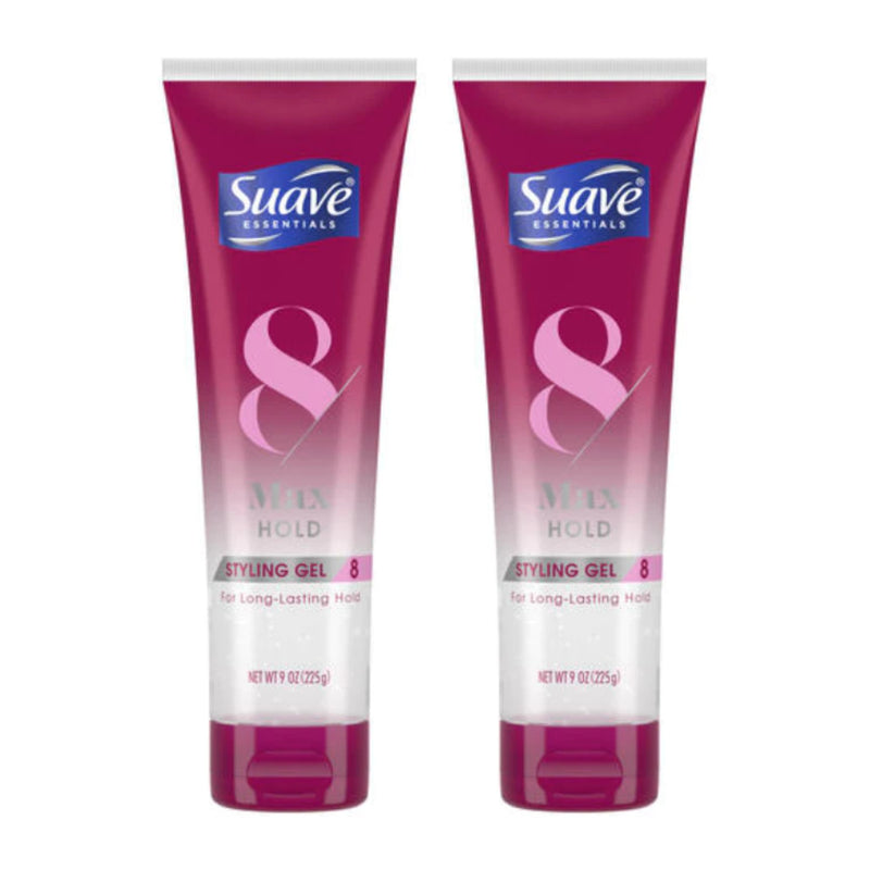 Suave Essentials 8 Max Hold Styling Gel For Long-Lasting Hold, 9oz (Pack of 2)