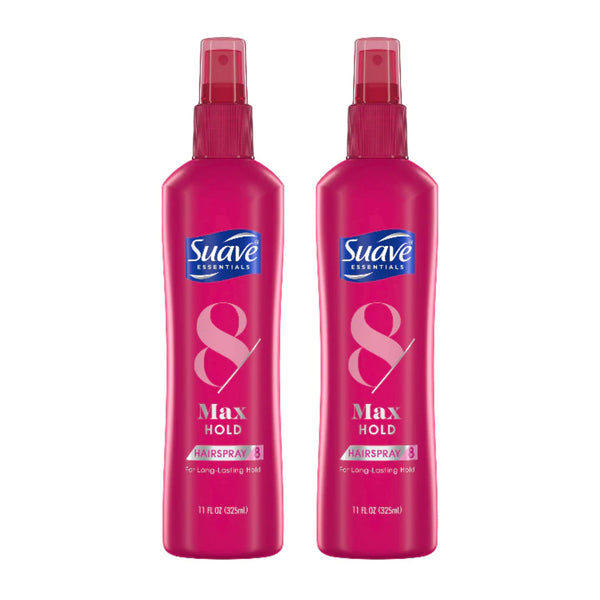 Suave Essentials 8 Max Hold Hairspray For Long-Lasting Hold, 11oz (Pack of 2)