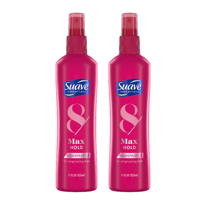 Suave Essentials 8 Max Hold Hairspray For Long-Lasting Hold, 11oz (Pack of 2)