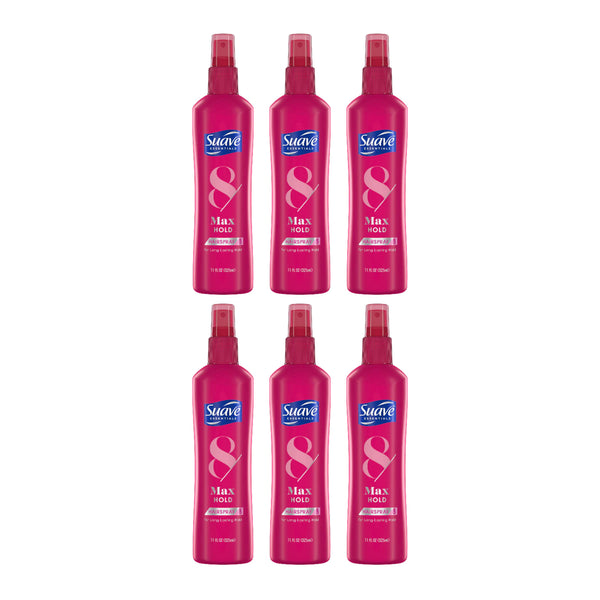 Suave Essentials 8 Max Hold Hairspray For Long-Lasting Hold, 11oz (Pack of 6)