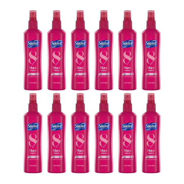 Suave Essentials 8 Max Hold Hairspray For Long-Lasting Hold, 11oz (Pack of 12)