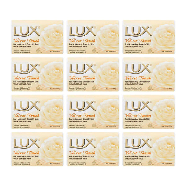 LUX Velvet Touch Jasmine & Almond Oil Bar Soap, 85gm (Pack of 12)