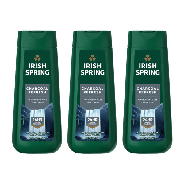 Irish Spring Charcoal Refresh Moisturizing Face + Body Wash, 20 oz (Pack of 3)