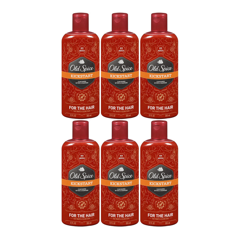 Old Spice Kickstart Clean Shampoo, 355ml + Bonus Spiking Glue, 25ml (Pack of 6)