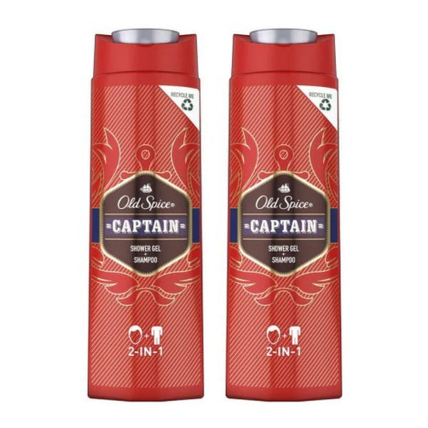Old Spice Captain 2-In-1 Shower Gel + Shampoo, 400ml (Pack of 2)