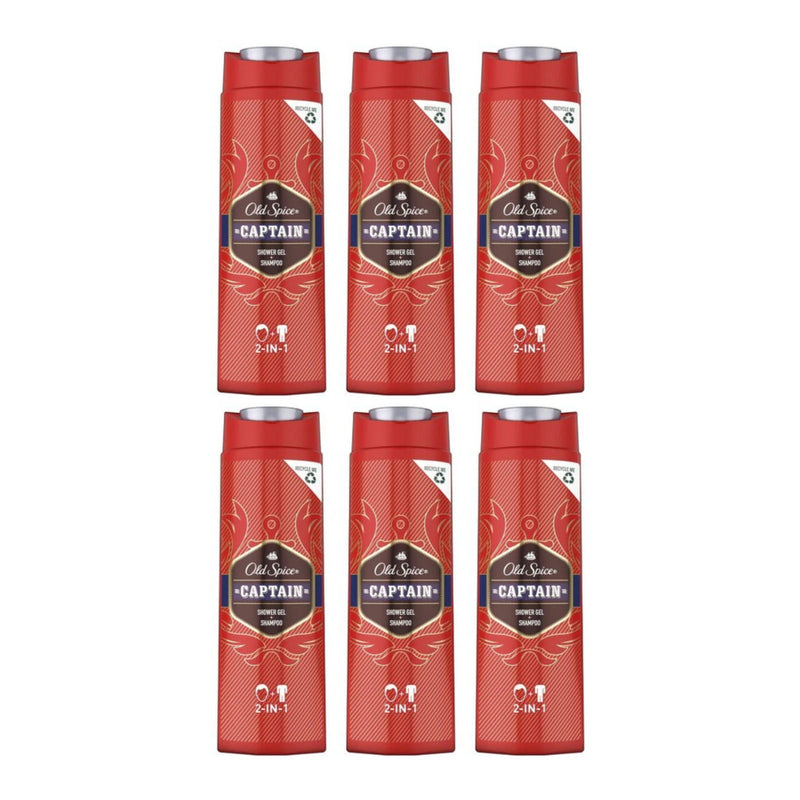 Old Spice Captain 2-In-1 Shower Gel + Shampoo, 400ml (Pack of 6)