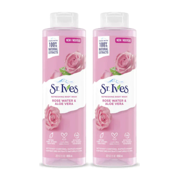 St. Ives Rose Water & Aloe Vera Refreshing Body Wash, 22 fl oz (Pack of 2)