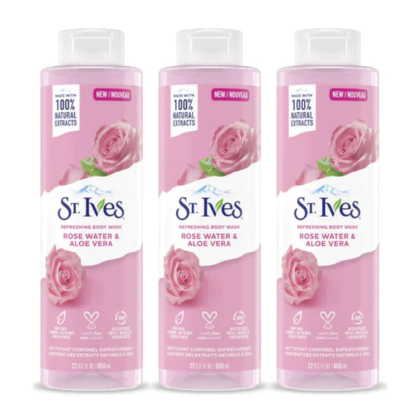 St. Ives Rose Water & Aloe Vera Refreshing Body Wash, 22 fl oz (Pack of 3)