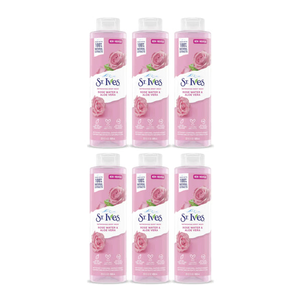 St. Ives Rose Water & Aloe Vera Refreshing Body Wash, 22 fl oz (Pack of 6)