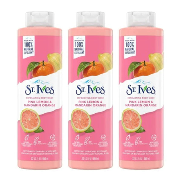 St. Ives Pink Lemon & Mandarin Orange Body Wash, 22 fl oz (Pack of 3)