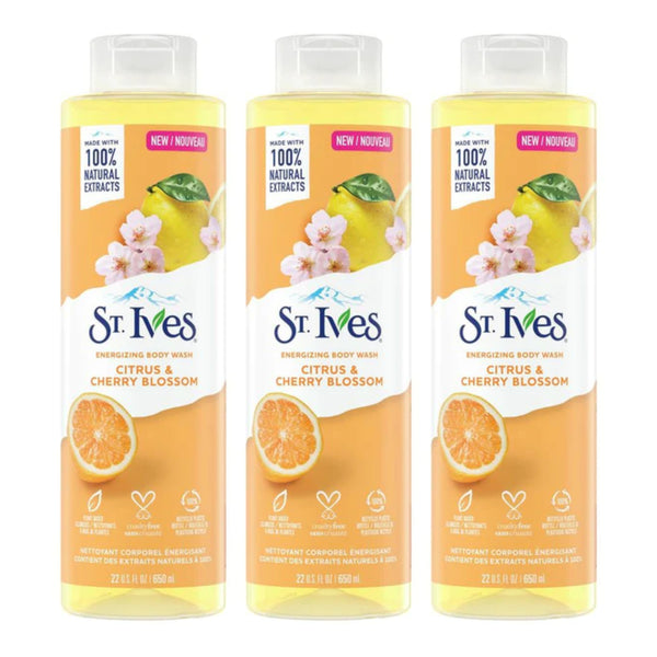 St. Ives Citrus & Cherry Blossom Energizing Body Wash, 22 oz. (Pack of 3)