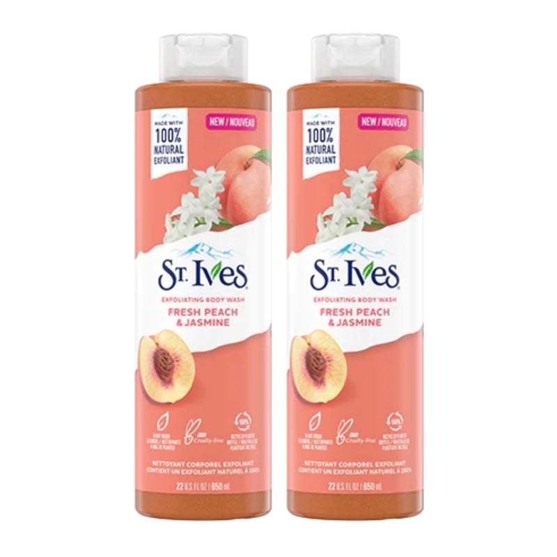 St. Ives Fresh Peach & Jasmine Exfoliating Body Wash, 22 oz. (Pack of 2)