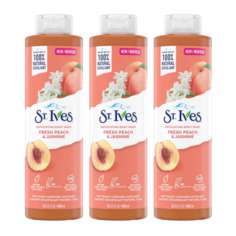 St. Ives Fresh Peach & Jasmine Exfoliating Body Wash, 22 oz. (Pack of 3)