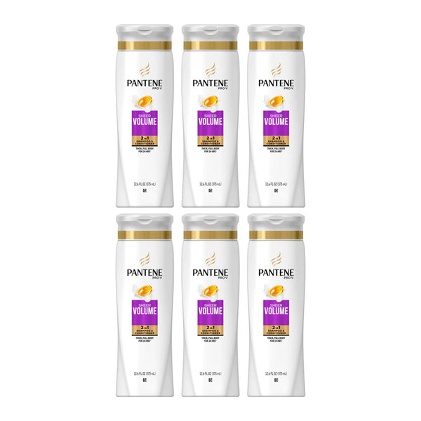 Pantene Pro-V Sheer Volume 2 in 1 Shampoo & Conditioner, 12.6 fl oz (Pack of 6)