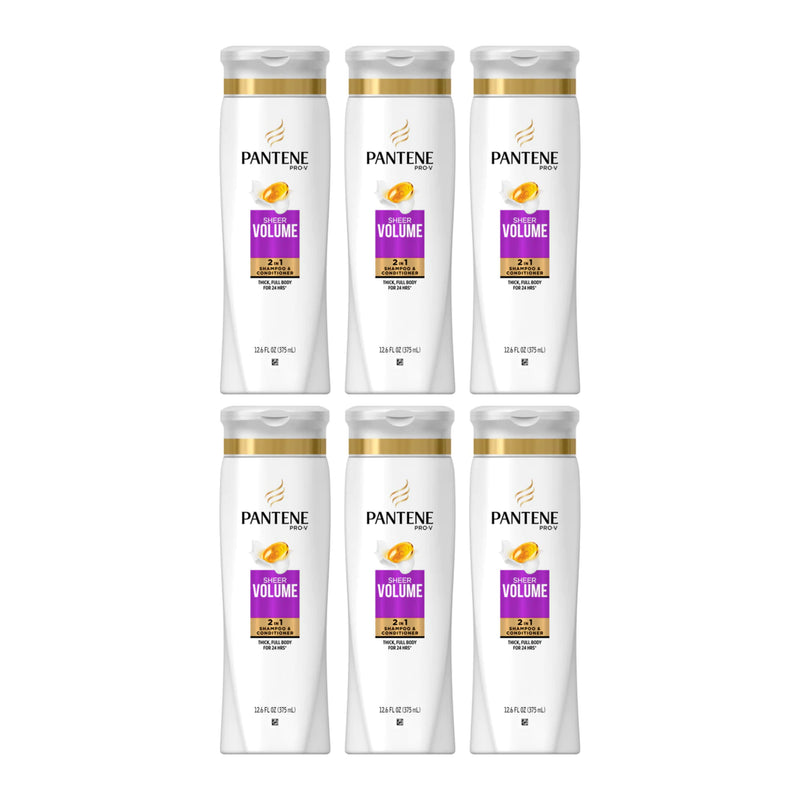 Pantene Pro-V Sheer Volume 2 in 1 Shampoo & Conditioner, 12.6 fl oz (Pack of 6)