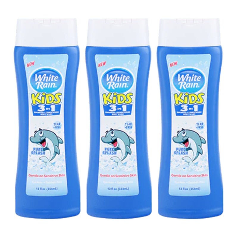 White Rain Kids Pure Splash 3-in-1 - Shampoo Conditioner Wash 12 oz (Pack of 3)