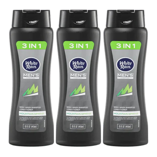 White Rain Men 3-In-1 Mountain Spring Shampoo Conditioner Wash 15 oz (Pack of 3)