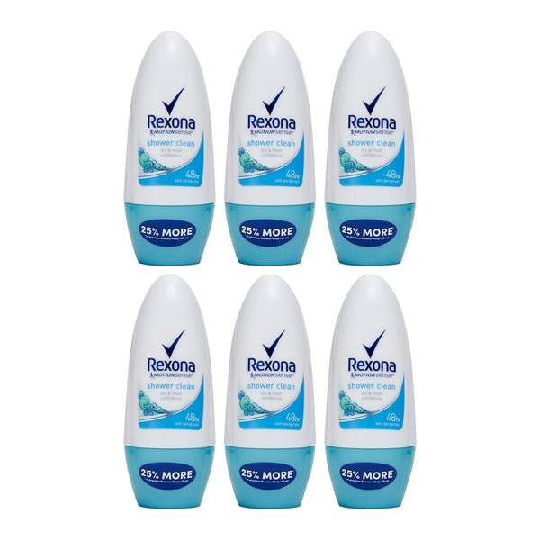 Rexona Motionsense Shower Clean Roll-On Deodorant,  50ml (Pack of 6)