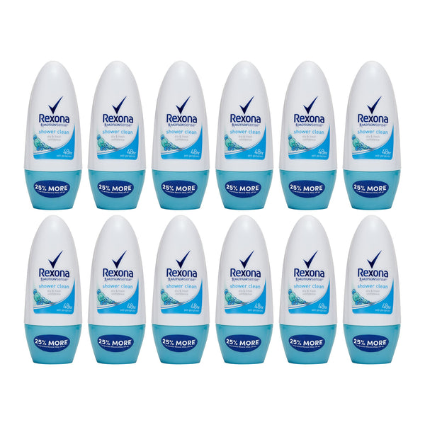 Rexona Motionsense Shower Clean Roll-On Deodorant,  50ml (Pack of 12)