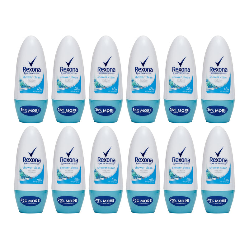 Rexona Motionsense Shower Clean Roll-On Deodorant,  50ml (Pack of 12)