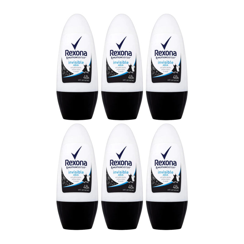 Rexona Motionsense Invisible Aqua Roll-On Deodorant, 50ml (Pack of 6)