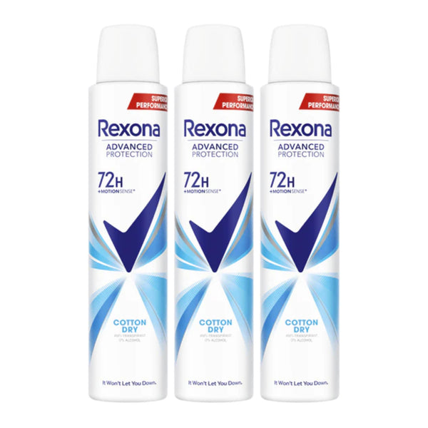 Rexona Advanced Protection Cotton Dry 72H Deodorant Spray, 6.7 oz. (Pack of 3)