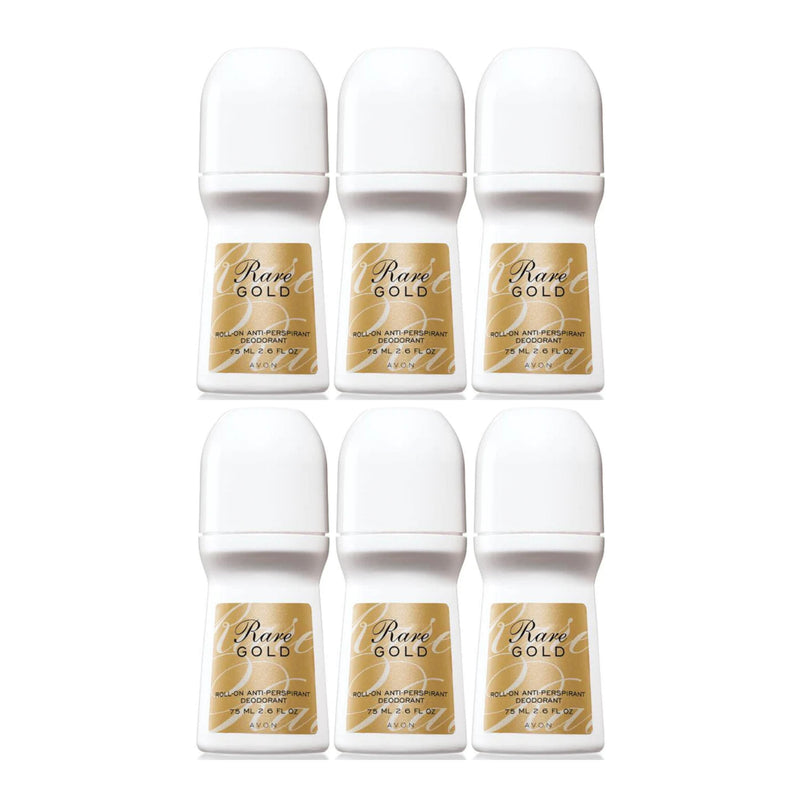 Avon Rare Gold Roll-On Antiperspirant Deodorant, 75 ml 2.6 fl oz (Pack of 6)