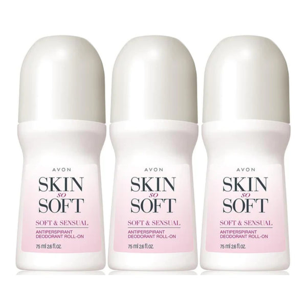 Avon Skin So Soft Roll-On Antiperspirant Deodorant, 75 ml 2.6 fl oz (Pack of 3)
