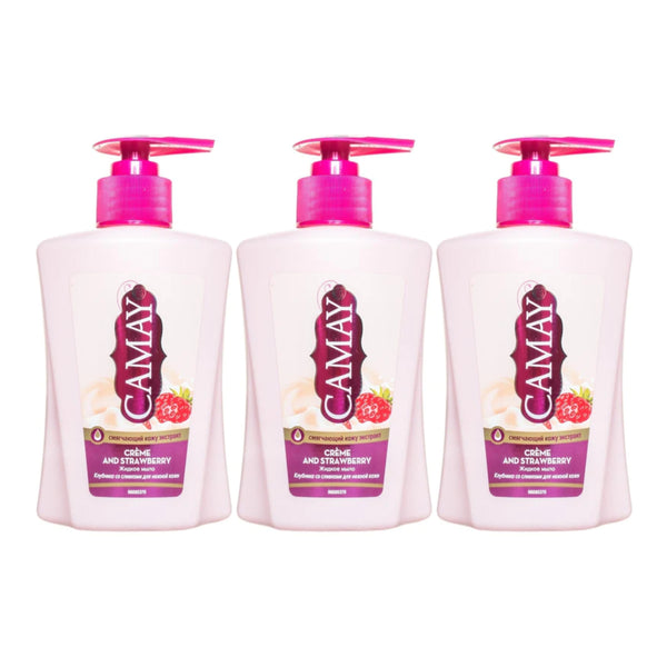 Camay Creme & Strawberry Liquid Soap, 225 ml (Pack of 3)