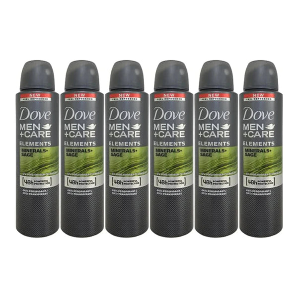 Dove Men+Care Elements Minerals + Sage Deodorant Body Spray, 150ml (Pack of 6)