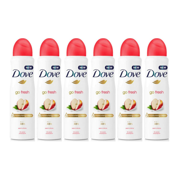 Dove Go Fresh Apple & White Tea Deodorant Body Spray, 150ml (Pack of 6)
