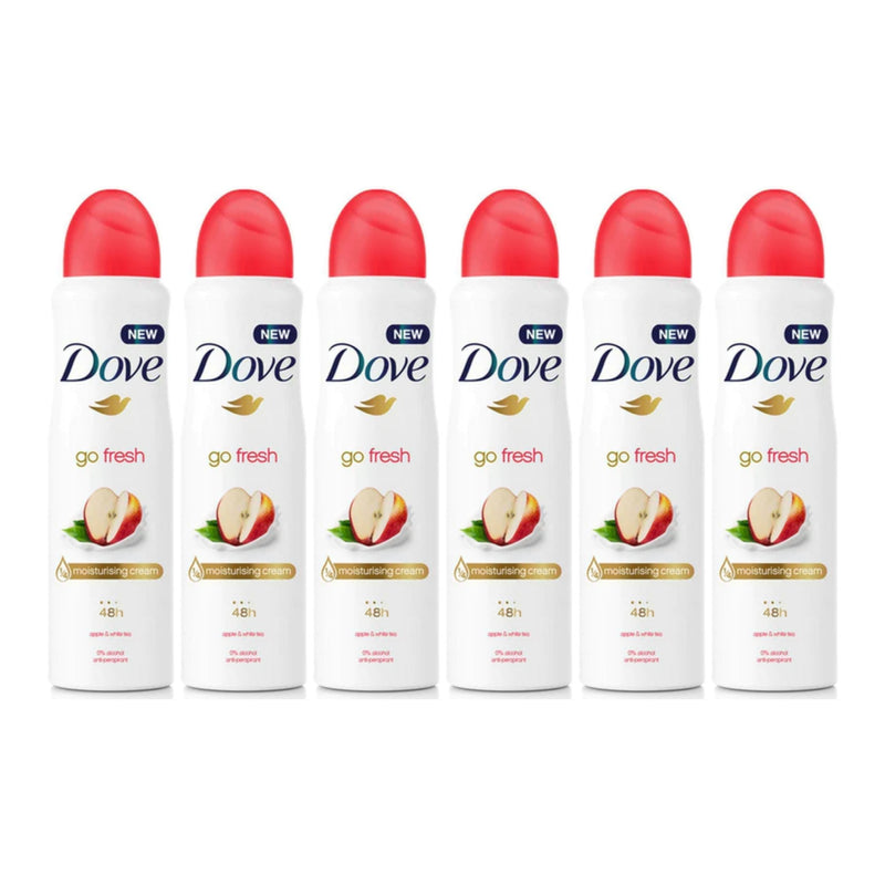 Dove Go Fresh Apple & White Tea Deodorant Body Spray, 150ml (Pack of 6)