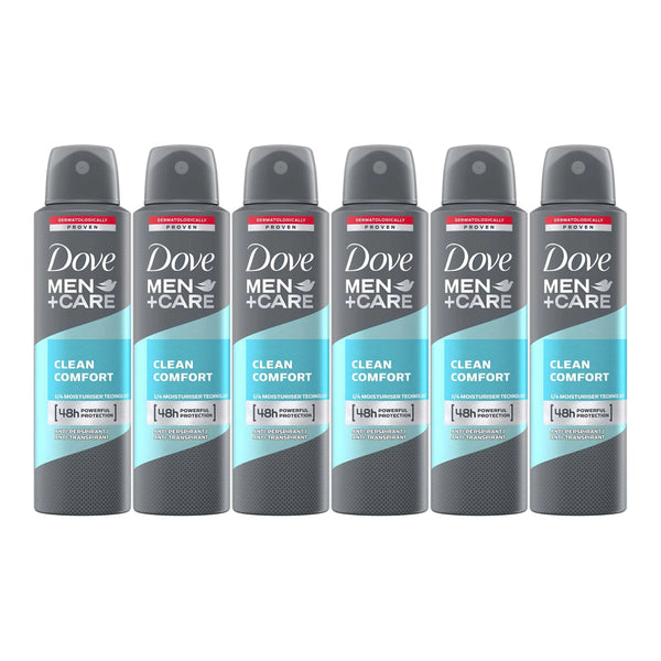 Dove Men+Care Clean Comfort Deodorant Body Spray, 150ml (Pack of 6)