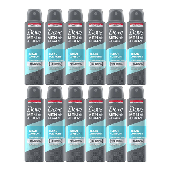 Dove Men+Care Clean Comfort Deodorant Body Spray, 150ml (Pack of 12)