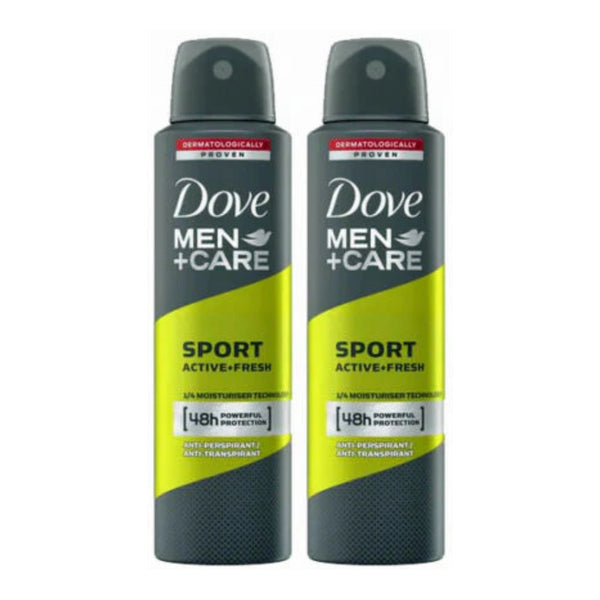 Dove Men+Care 48h Sport Active + Fresh Anti-Perspirant Spray, 150ml (Pack of 2)