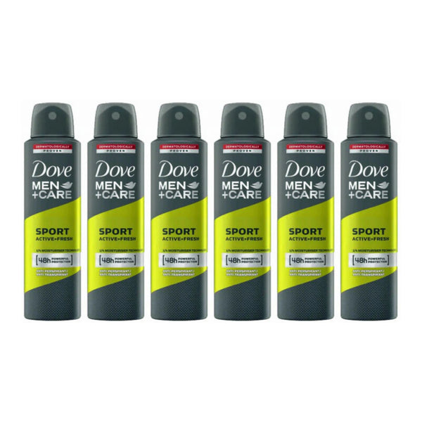 Dove Men+Care 48h Sport Active + Fresh Anti-Perspirant Spray, 150ml (Pack of 6)