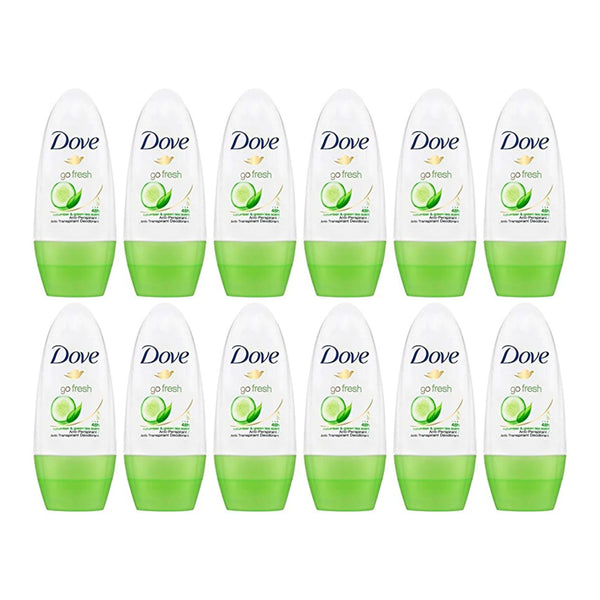 Dove Go Fresh Cucumber Green Tea Scent Antiperspirant Roll On, 50ml (Pack of 12)