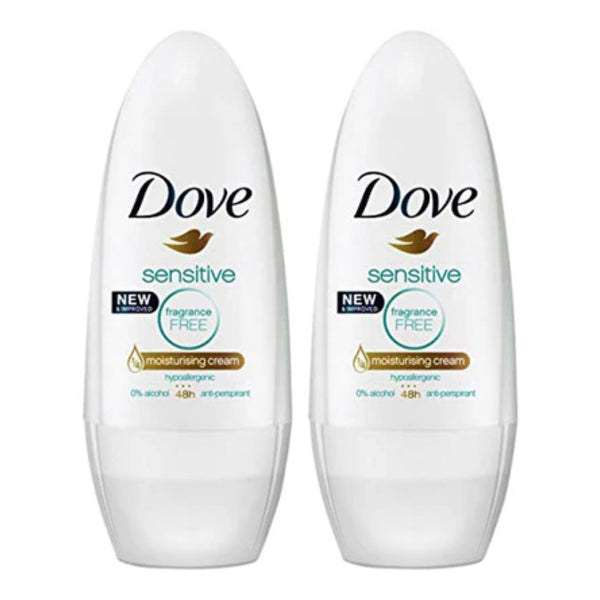 Dove Sensitive Antiperspirant Roll On Deodorant, 50ml (Pack of 2)