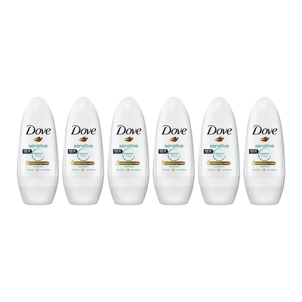 Dove Sensitive Antiperspirant Roll On Deodorant, 50ml (Pack of 6)